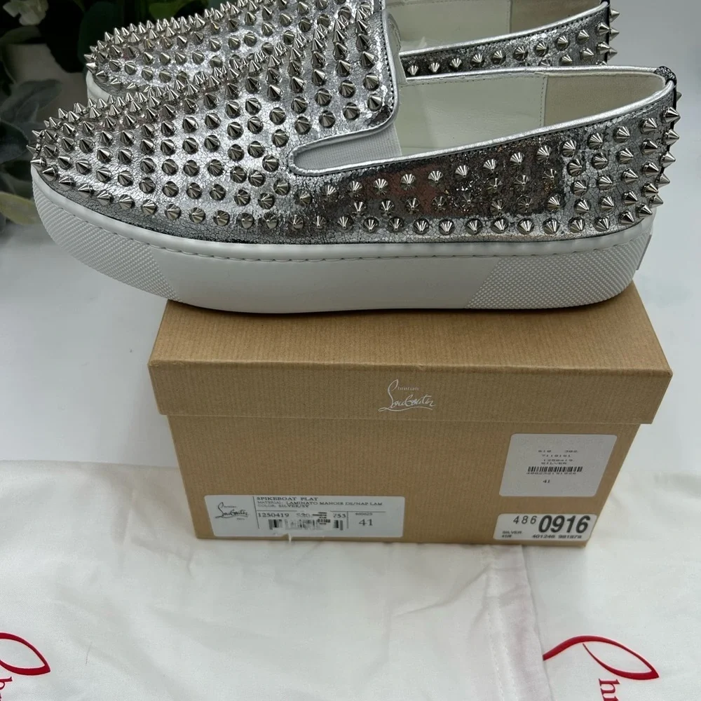 Men's Christian Louboutin spike boat, leather sneakers size 41 made in Italy